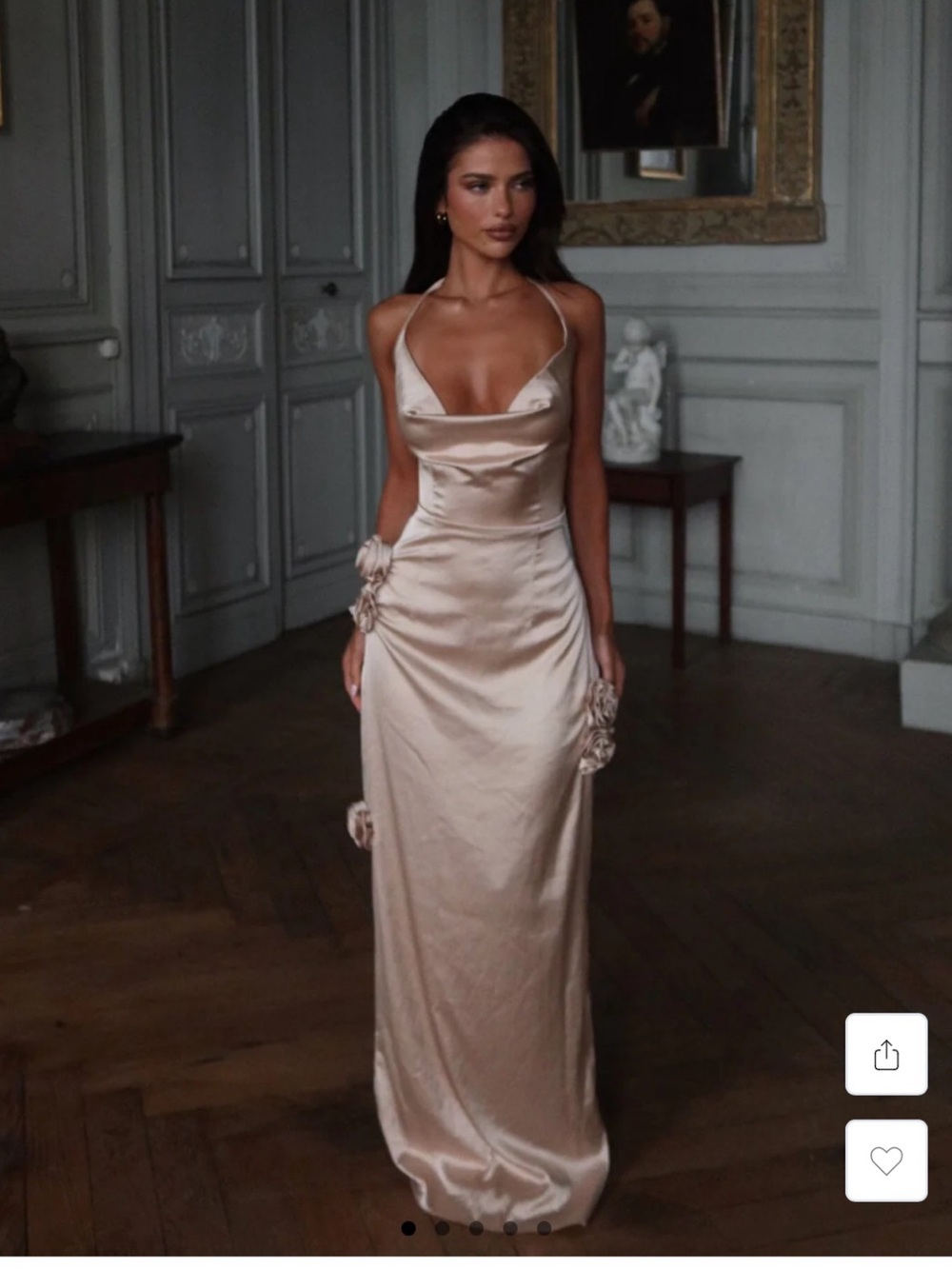 Satin Cowl-Neck Maxi Slip Dress in Champagne